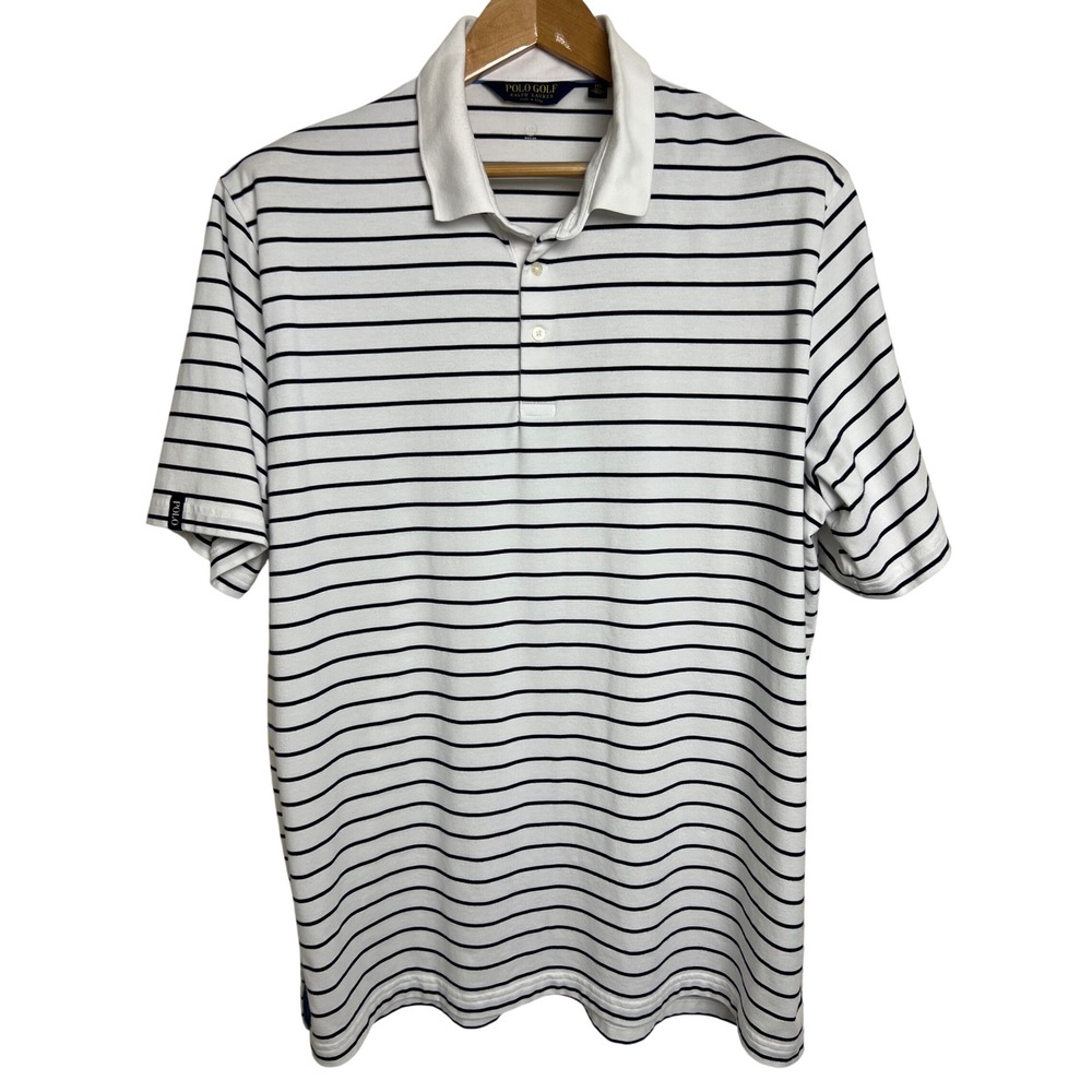 Polo Golf Ralph‎ Lauren Polo Mens XXL White Blue Striped Wicking Performance D20 - Picture 2 of 12